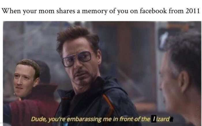 infinity war meme formats - When your mom a memory of you on facebook from 2011 Dude, you're embarassing me in front of the lizard