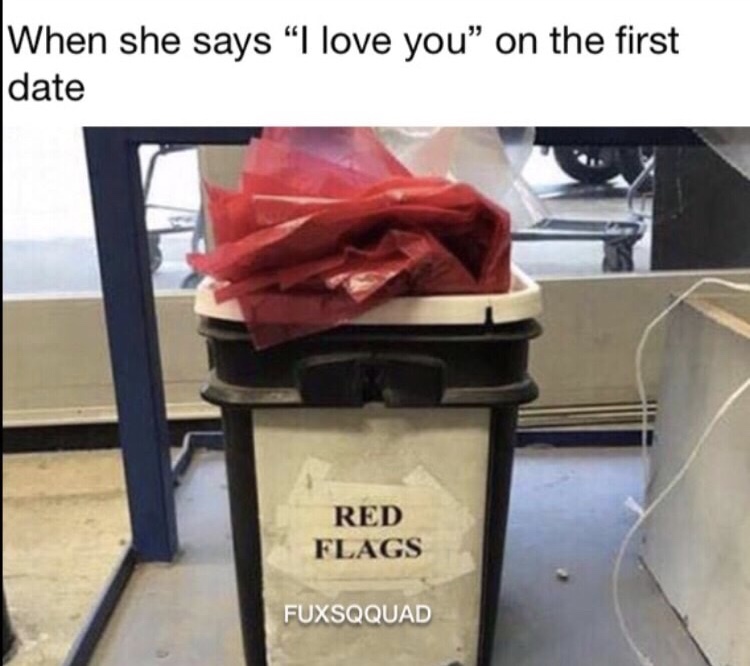 memes - red flags relationship meme - When she says "I love you" on the first date Red Flags Fuxsqquad