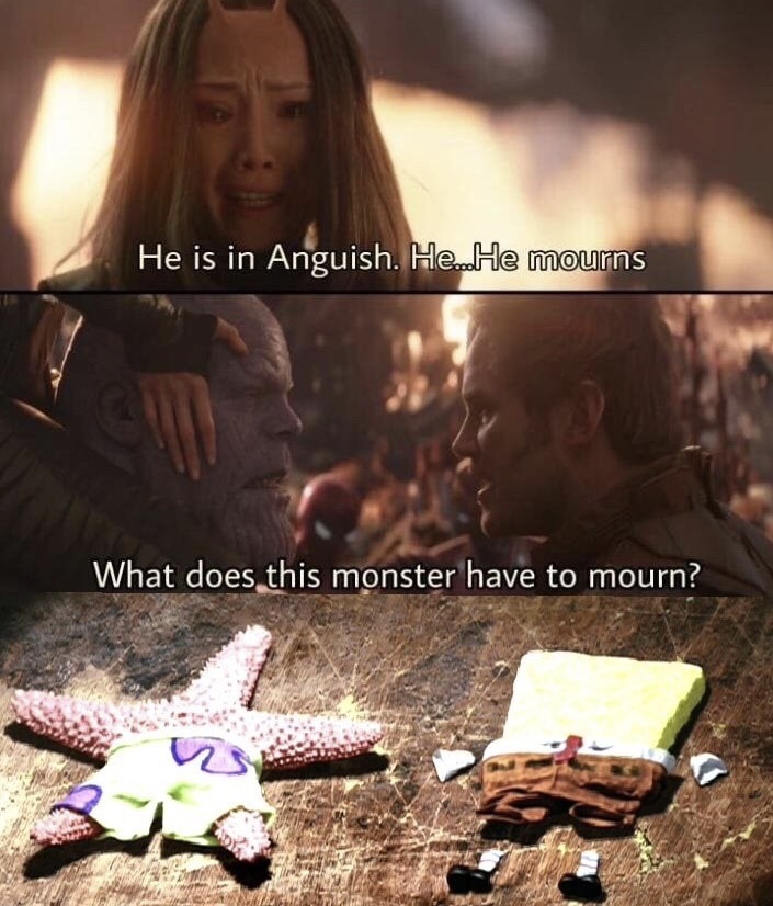 memes - spongebob squarepants movie - He is in Anguish. He...He mourns What does this monster have to mourn?