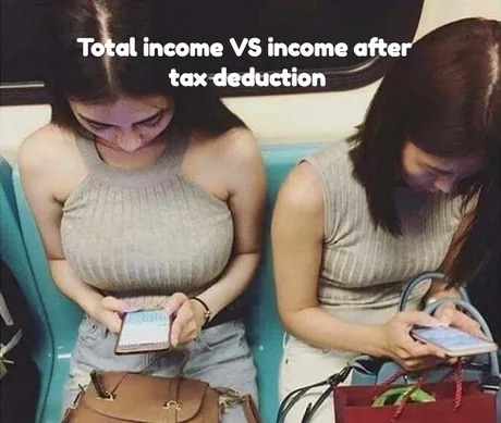 memes - trailer movie boobs - Total income Vs income after tax deduction