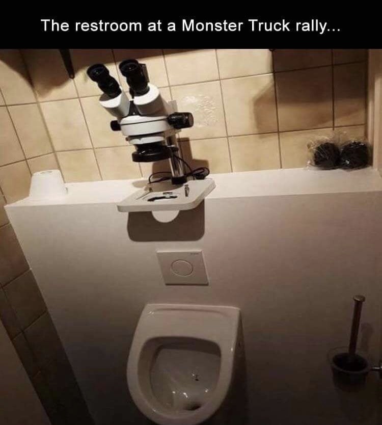 memes - bathrooms at a fortnite competition - The restroom at a Monster Truck rally...