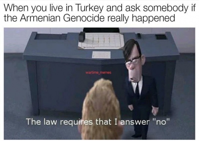 dank law requires that i answer no - When you live in Turkey and ask somebody if the Armenian Genocide really happened wartime_memes The law requires that I answer "no"