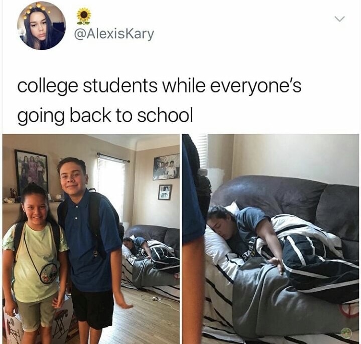 dank photo caption - college students while everyone's going back to school