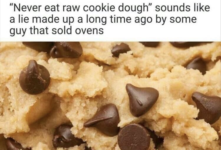 dank raw cookie dough - "Never eat raw cookie dough sounds a lie made up a long time ago by some guy that sold ovens