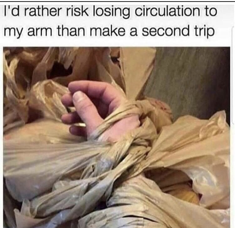 dank meme of I'd rather risk losing circulation to my arm than make a second trip