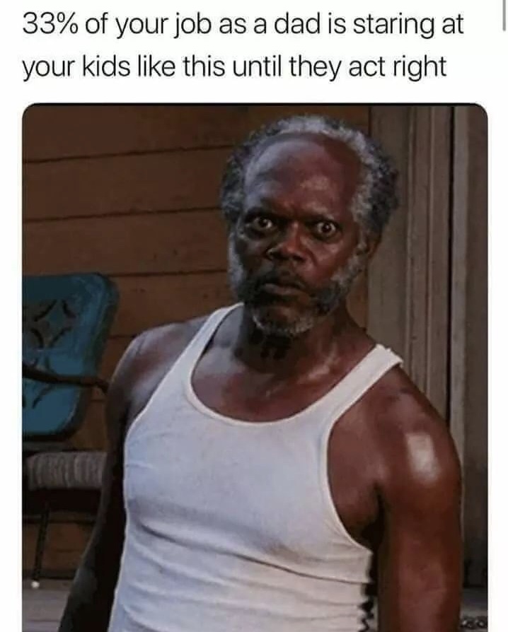 memes - dad stare - 33% of your job as a dad is staring at your kids this until they act right