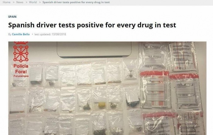 Driver in Spain that tested positive for every drug