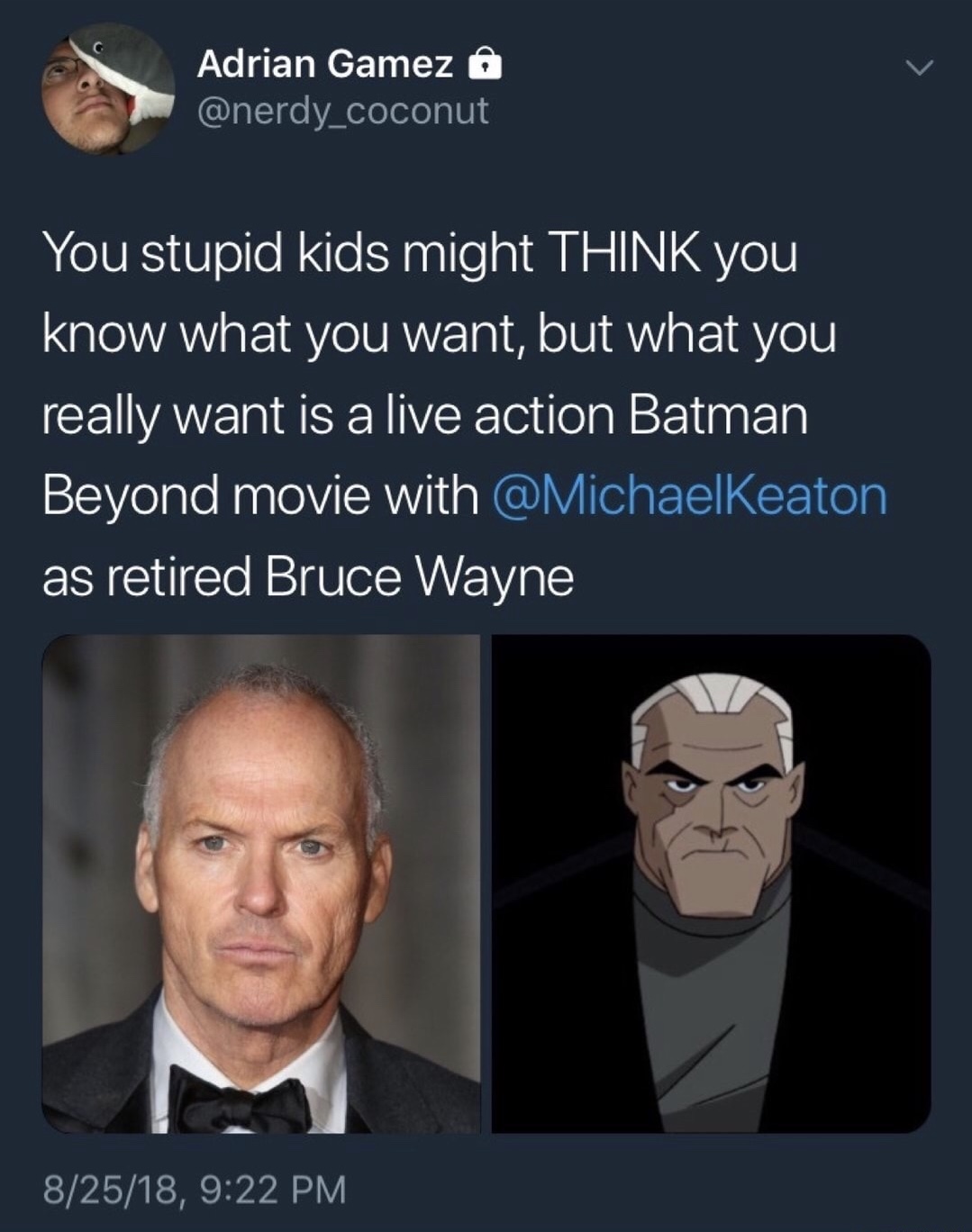 michael keaton batman beyond - Adrian Gamez o You stupid kids might Think you know what you want, but what you really want is a live action Batman Beyond movie with as retired Bruce Wayne 82518,