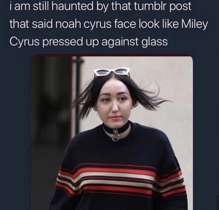 Sunday meme about Noah Cyrus looking like a smushed Miley