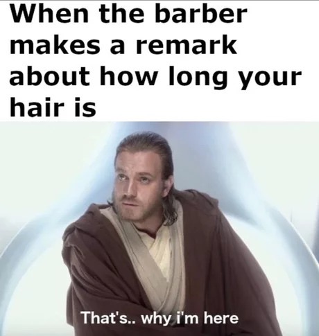 Sunday meme about getting your hair cut with Obi Wan explaining why he came