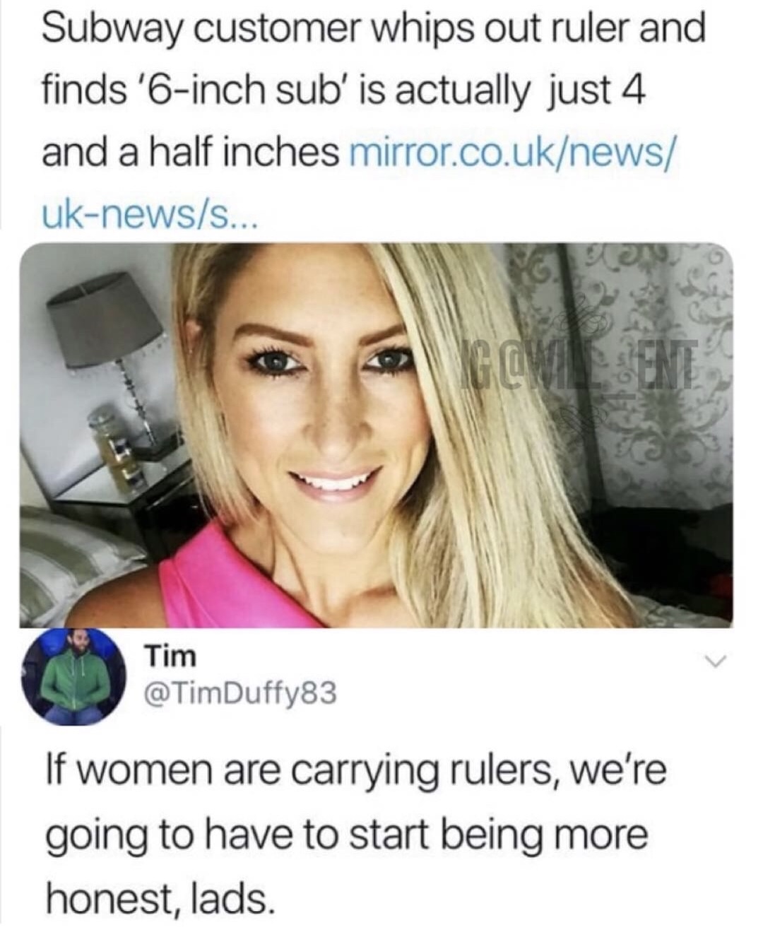 Sunday meme about women bringing rulers around and measuring things