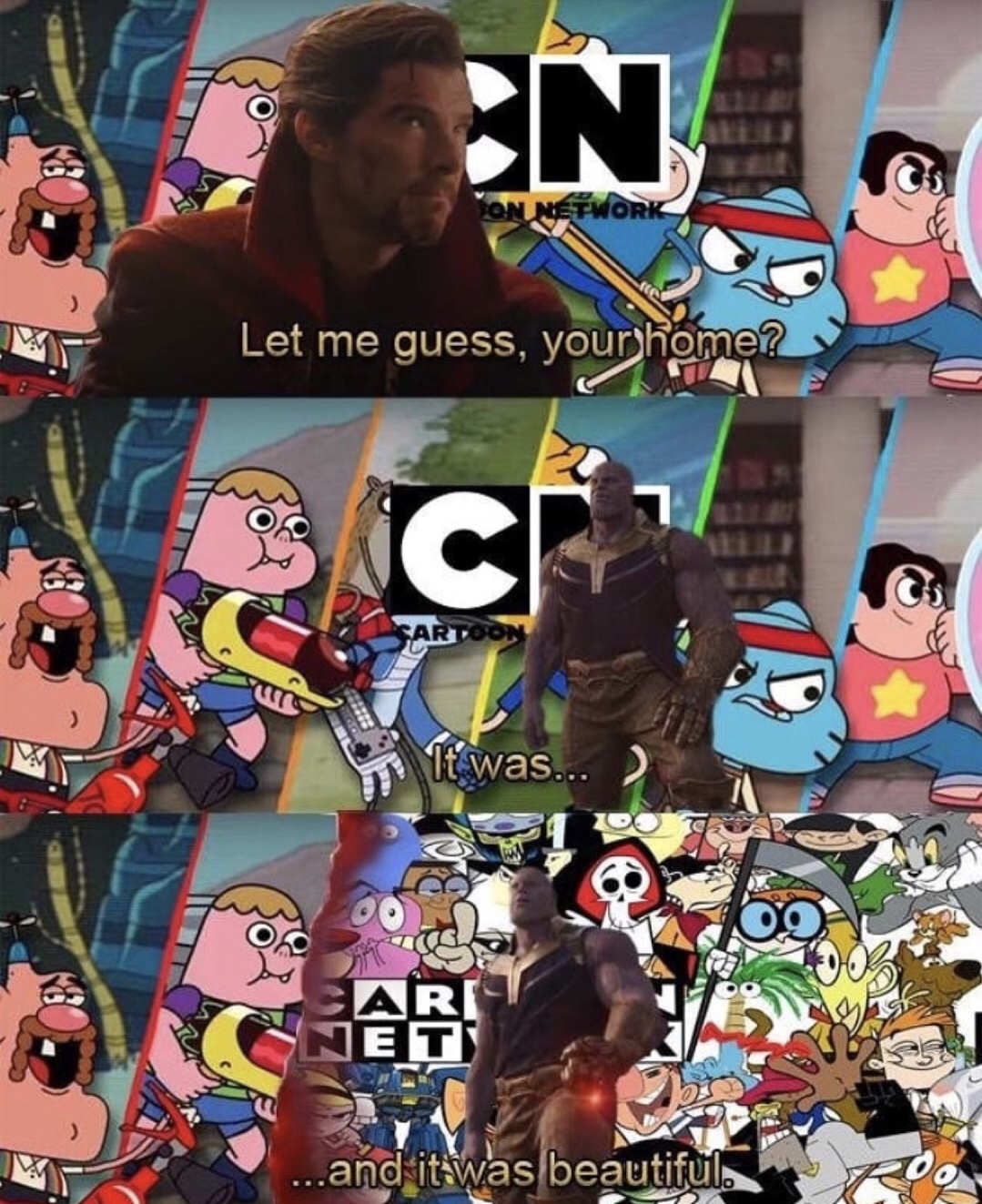 Sunday meme about Thanos' home being the Cartoon Network channel