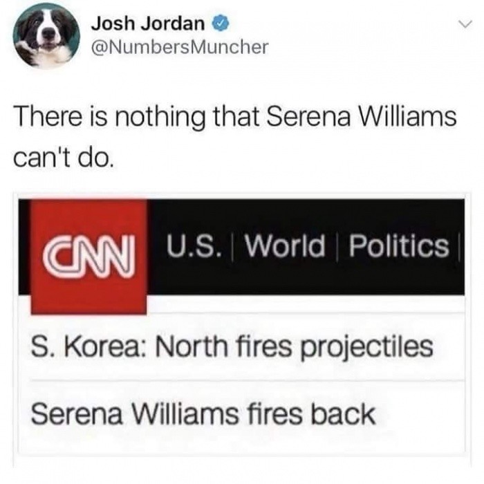 Sunday meme about Serena Williams fighting North Korea