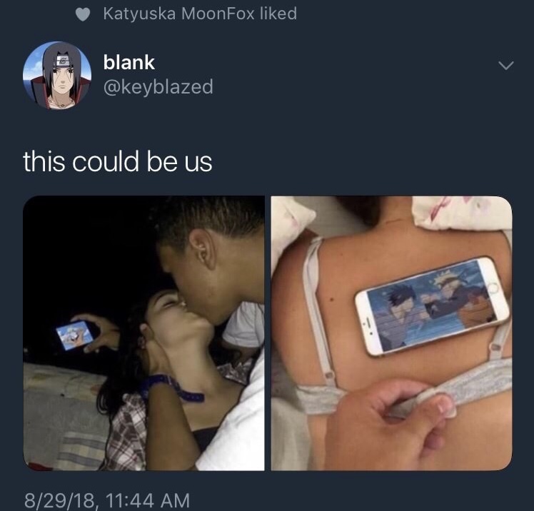 Sunday meme with pics of guy watching Naruto while being with his girl