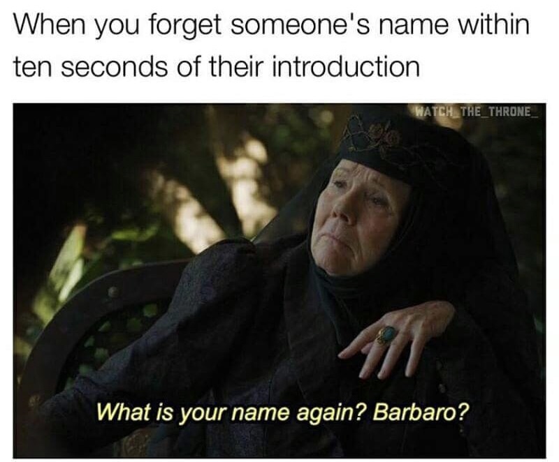 meme game of thrones lady olenna - When you forget someone's name within ten seconds of their introduction WATCH_THE_THRONE What is your name again? Barbaro?