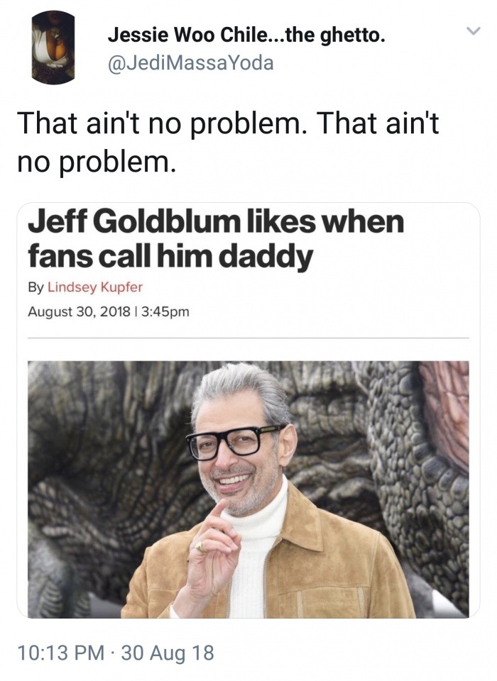 memes - jeff goldblum daddy - Jessie Woo Chile...the ghetto. That ain't no problem. That ain't no problem. Jeff Goldblum when fans call him daddy By Lindsey Kupfer pm 30 Aug 18
