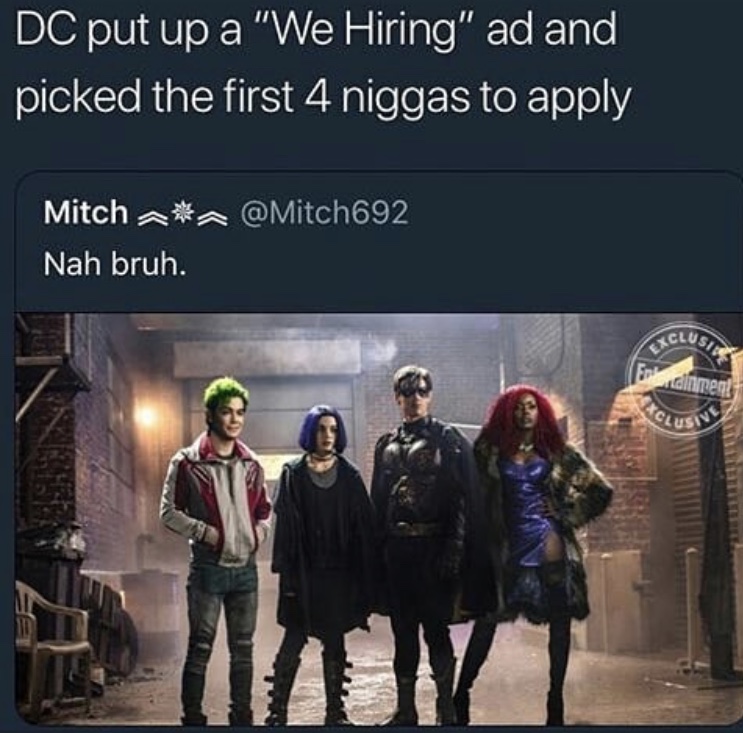 titans new costumes - Dc put up a "We Hiring" ad and picked the first 4 niggas to apply Mitcha Nah bruh.