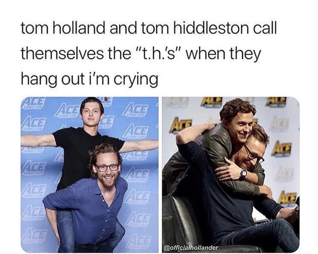 funny meme about tom hiddleston and tom holland having the same initials