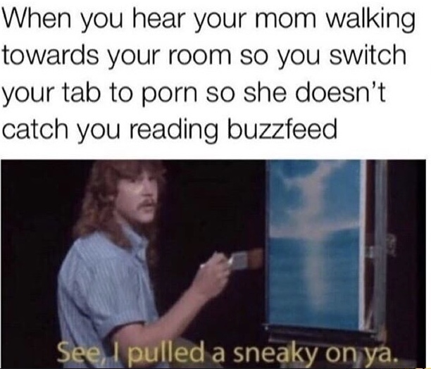 pulled a sneaky on you meme template - When you hear your mom walking towards your room so you switch your tab to porn so she doesn't catch you reading buzzfeed See, I pulled a sneaky onya.