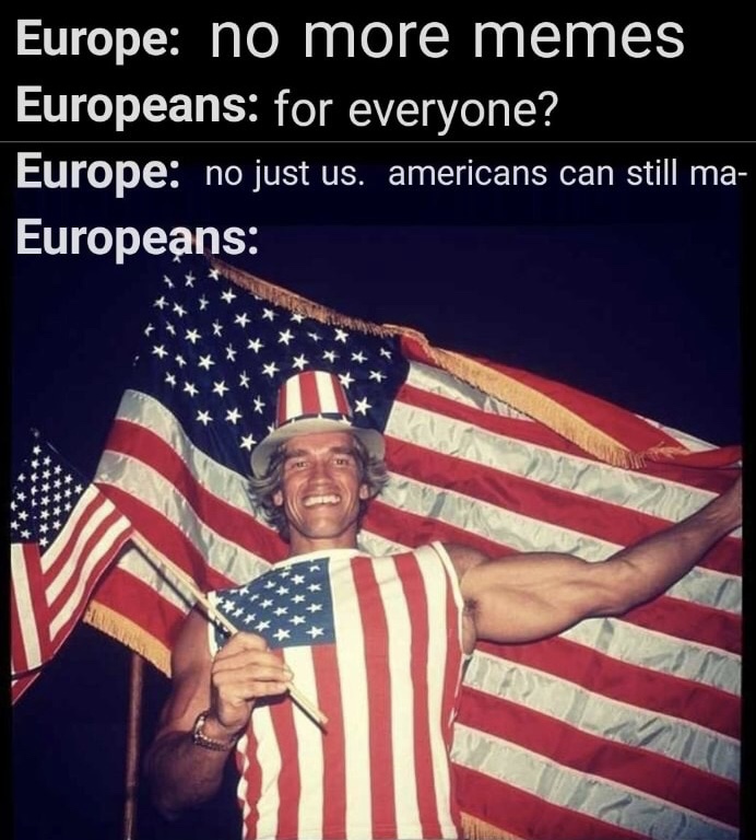 arnold schwarzenegger the day he became a citizen - Europe no more memes Europeans for everyone? Europe no just us. americans can still ma Europeans