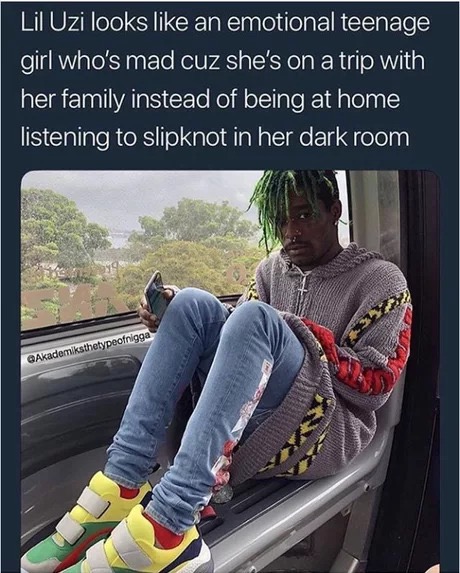 funny meme about Lil Uzi looking like an emo girl