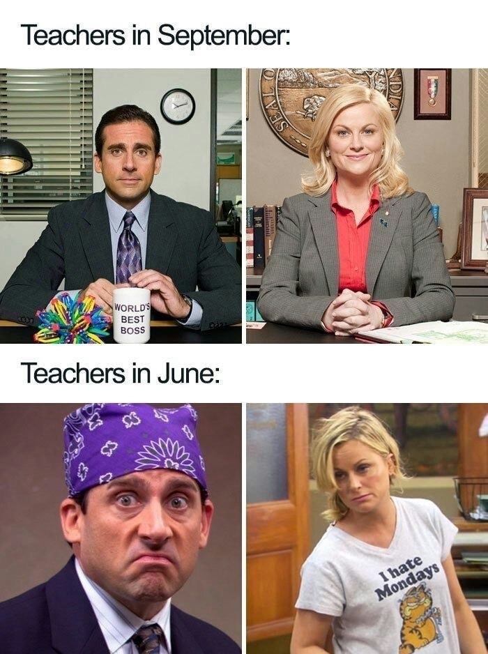 funny meme about teachers at the start and the end of the year