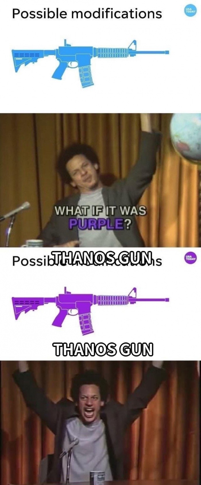 funny meme possible modifications turning rifle into Thanos gun