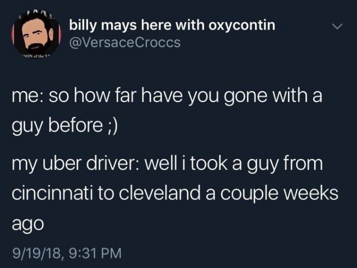 Uber meme joking that he is asking how far they have gone