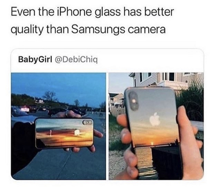 iphone meme about the shiny reflective glass it got