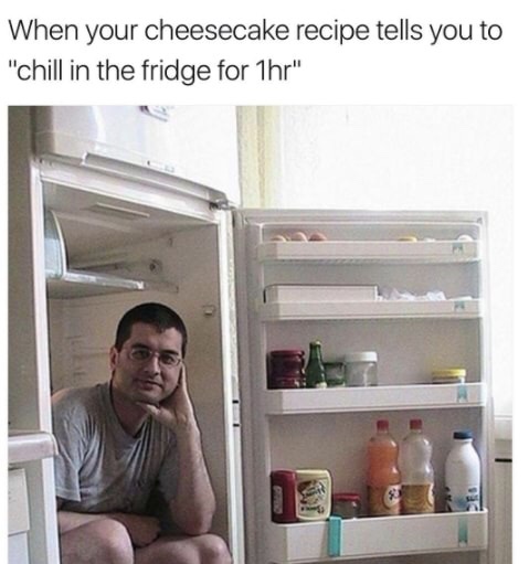 your cheesecake recipe tells you to chill - When your cheesecake recipe tells you to "chill in the fridge for 1hr"