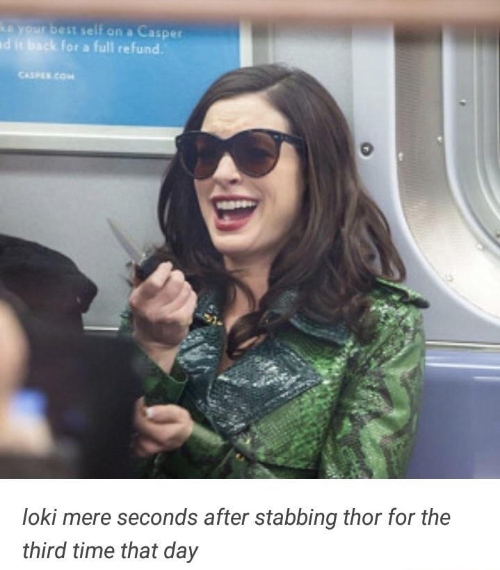 anne hathaway holding a knife and laughing - Your best sell on a Casper ad it back for a full refund. Cascom loki mere seconds after stabbing thor for the third time that day