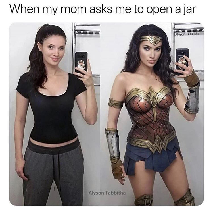 funny meme about transforming into Wonder Woman
