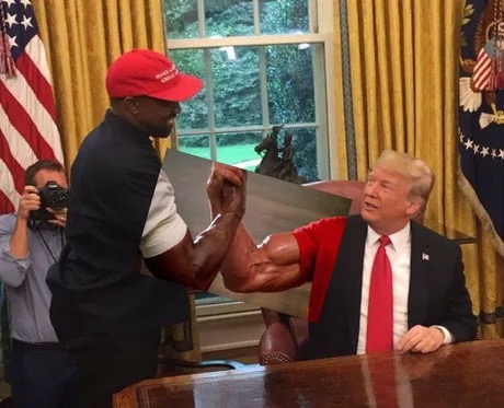 funny meme of Kanye West and Donald Trump doing an epic handshake