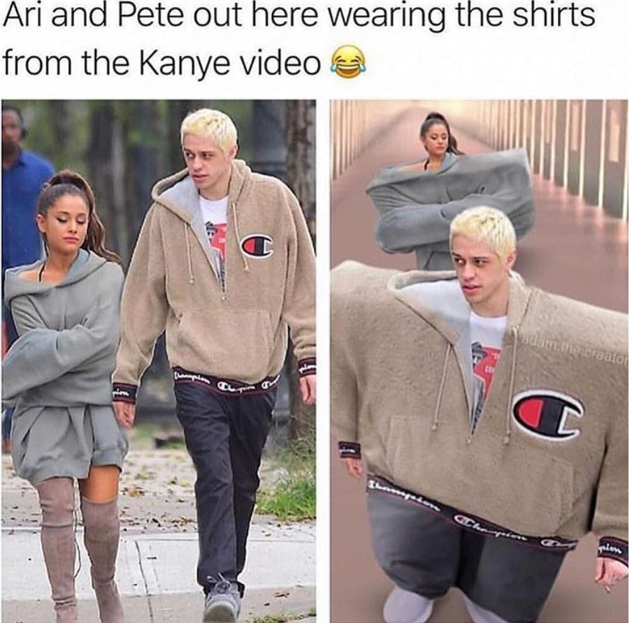 memes - shoulder - Ari and Pete out here wearing the shirts from the Kanye video Dreator
