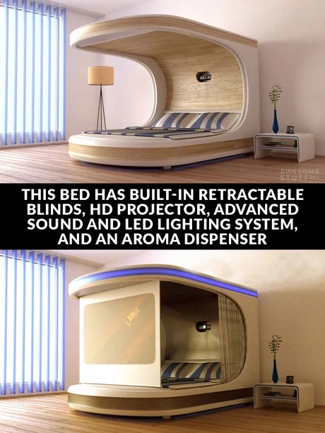 memes - Da Awesome This Bed Has BuiltIn Retractable Blinds, Hd Projector, Advanced Sound And Led Lighting System, And An Aroma Dispenser