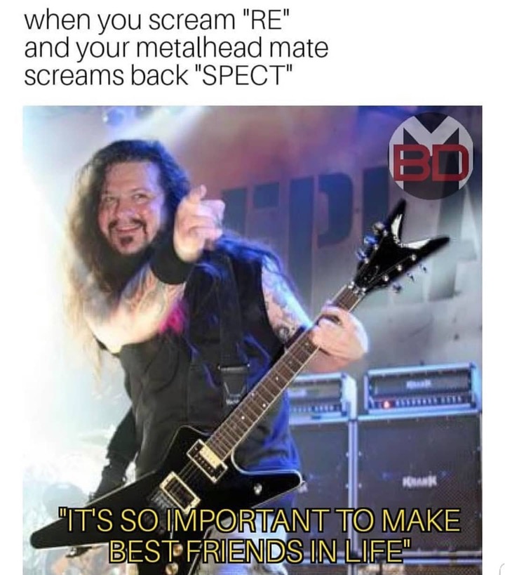 dimebag thumbs up - when you scream "Re" and your metalhead mate screams back "Spect" "It'S So Important To Make Best Friends In Life"