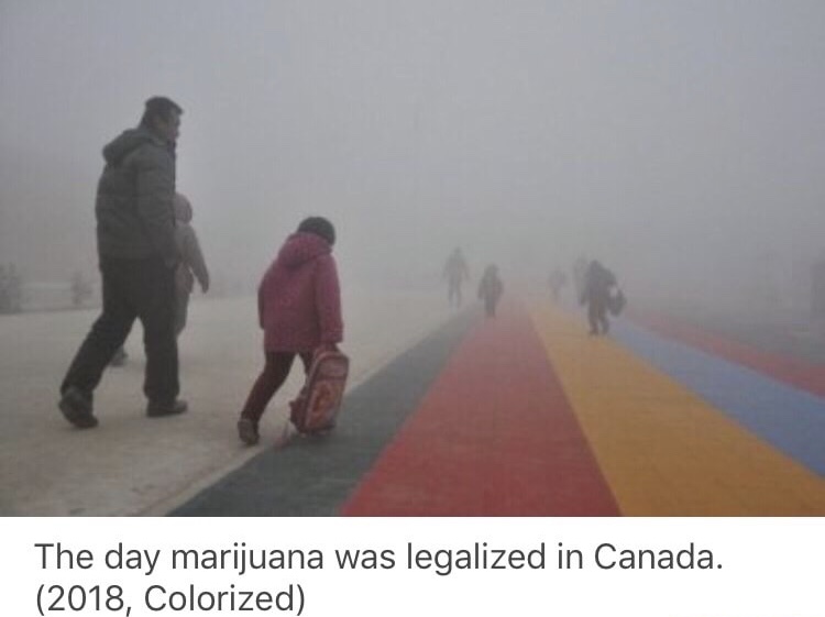kids smog - The day marijuana was legalized in Canada. 2018, Colorized