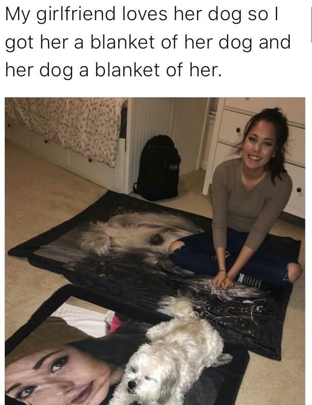 doggo girlfriend - My girlfriend loves her dog sol got her a blanket of her dog and her dog a blanket of her.