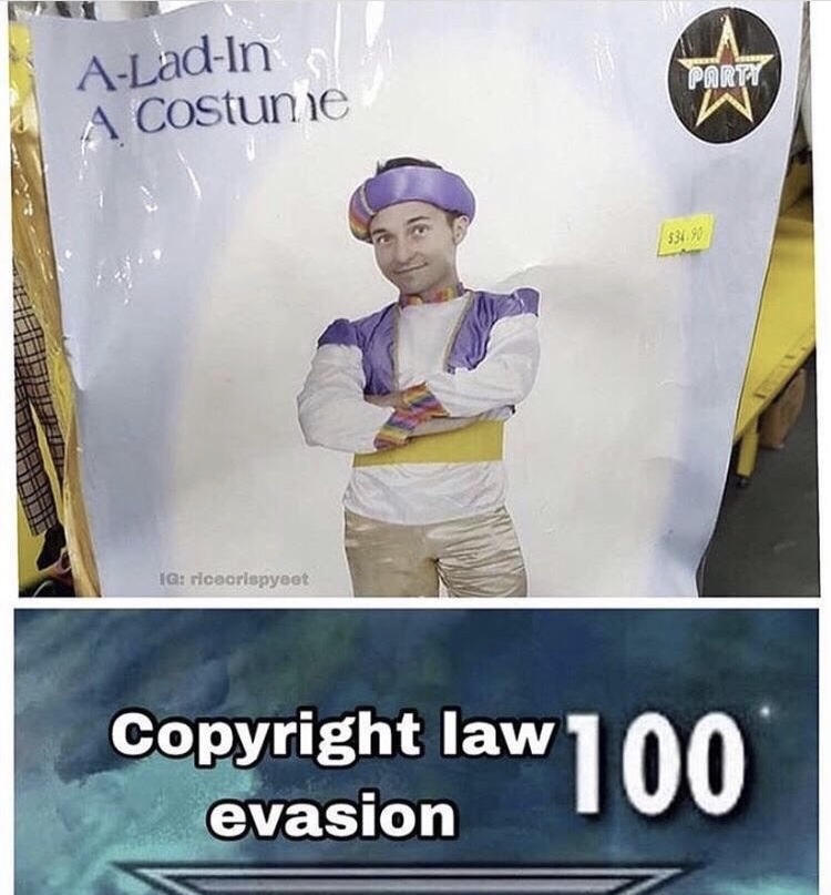 lad in a costume meme - Party ALadin A Costune Iq riceorispyeet Copyright law 100 evasion