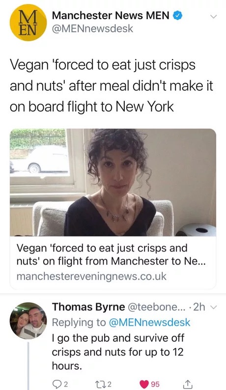 memes - im bout to start swinging meme - En Manchester News Men Vegan 'forced to eat just crisps and nuts' after meal didn't make it on board flight to New York Vegan 'forced to eat just crisps and nuts' on flight from Manchester to Ne... manchesterevenin