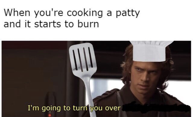 memes - photo caption - When you're cooking a patty and it starts to burn I'm going to turn you over
