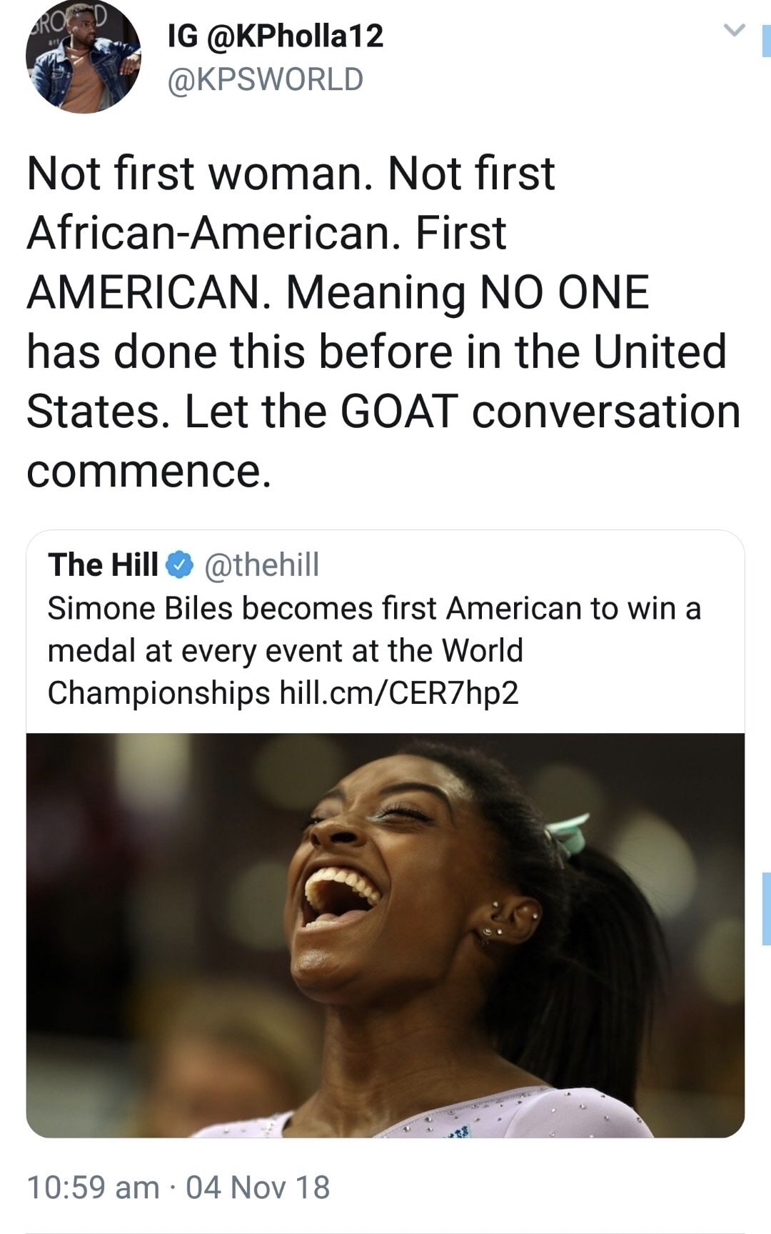 simone biles goat - Ig 12 Not first woman. Not first AfricanAmerican. First American. Meaning No One has done this before in the United States. Let the Goat conversation commence. The Hill Simone Biles becomes first American to win a medal at every event 