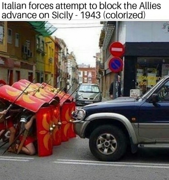 meme - chariot memes - Italian forces attempt to block the Allies advance on Sicily 1943 colorized