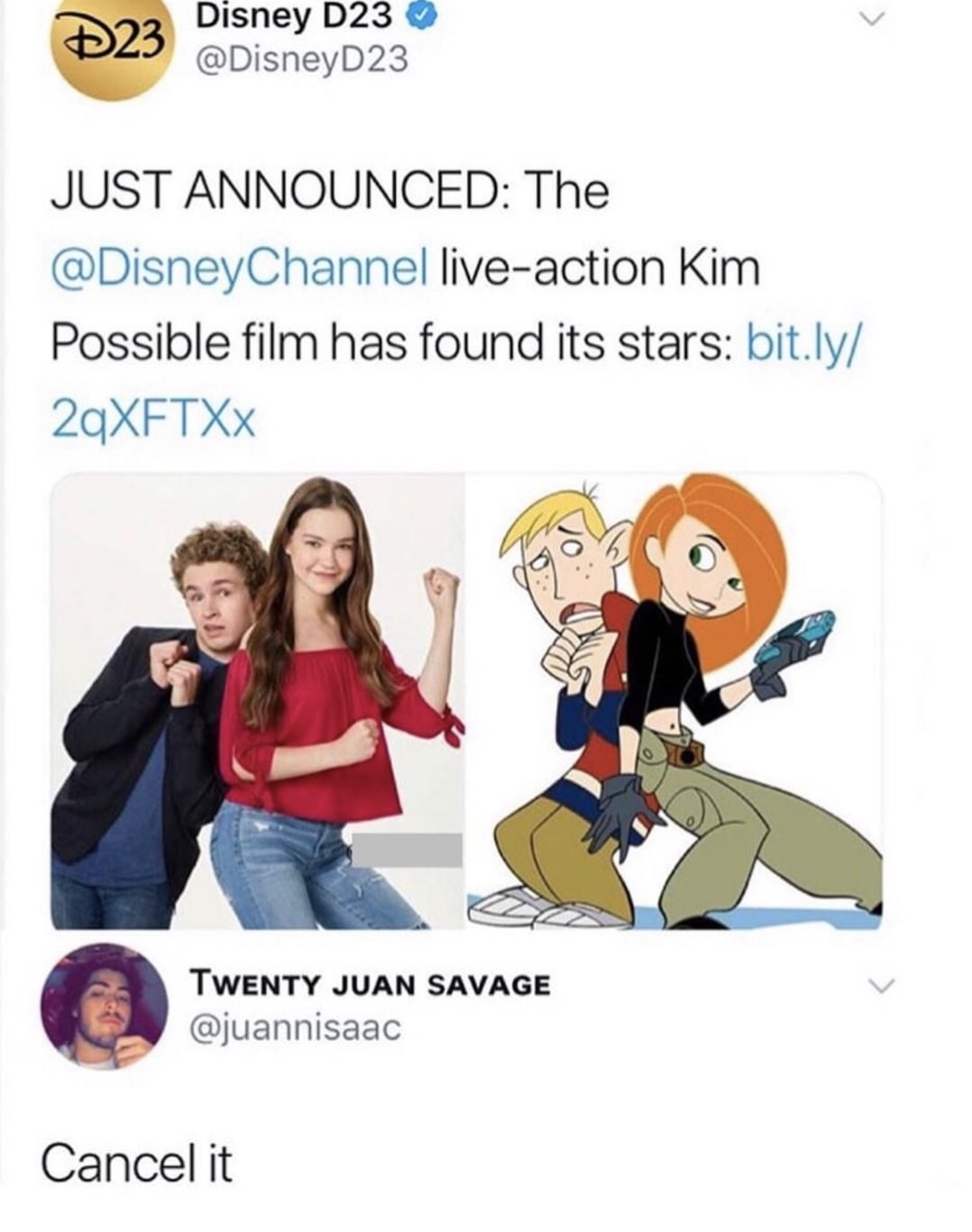 meme - kim possible live action meme - D23 Disney D23 Just Announced The Channel liveaction Kim Possible film has found its stars bit.ly 2qXFTXX Twenty Juan Savage Cancel it