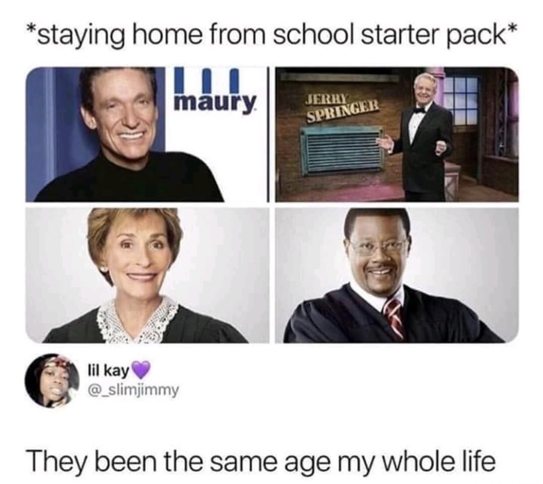 starter pack meme about staying home from school shows on TV