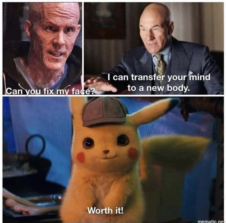 memes - detective pikachu cute - I can transfer your mind to a new body. I Can you fix my face? Worth it! mematic.net