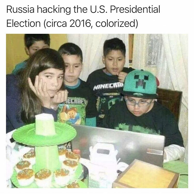 Russia hacking the U.S. Presidential Election circa 2016, colorized Minecra