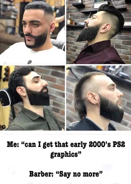 meme stream - ps2 graphics meme - Me "can I get that early 2000's PS2 graphics" Barber "Say no more"