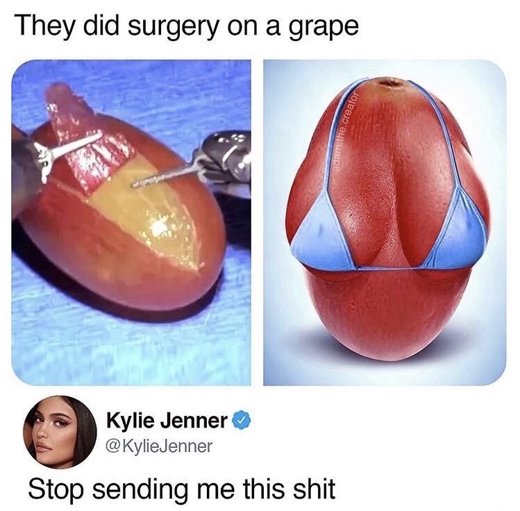 they did surgery on a grape boobs - They did surgery on a grape adam.the.creator Kylie Jenner Jenner Stop sending me this shit