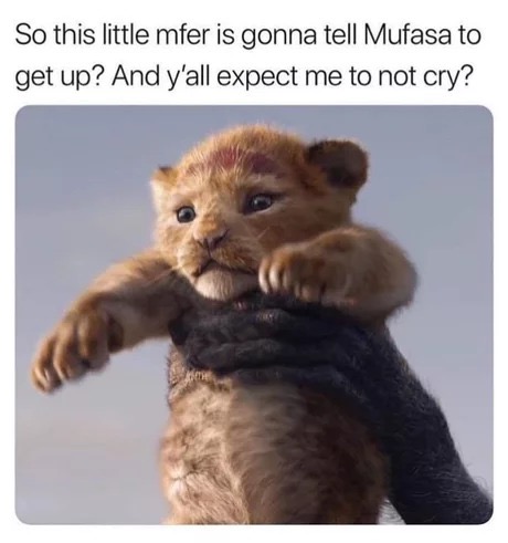 new lion king meme - So this little mfer is gonna tell Mufasa to get up? And y'all expect me to not cry?